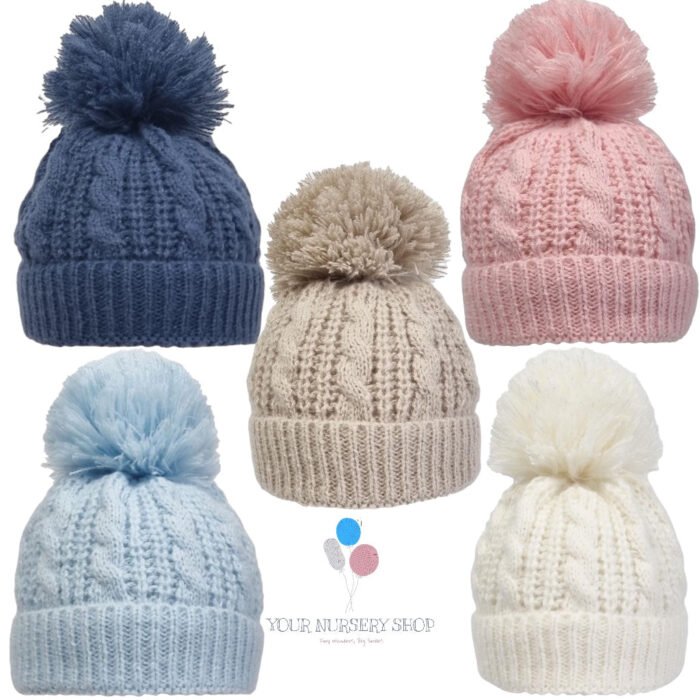 Baby Chain Knit PomPom Hat NB-12M - Image 1
