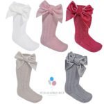 Velvet Knee High Satin Bow Socks 0-24M
