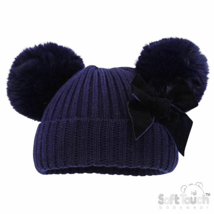 Velvet Bow PomPom Hat NB-12M - Image 5