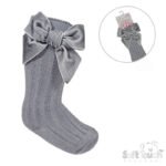 Velvet Knee High Satin Bow Socks 0-24M - Image 4