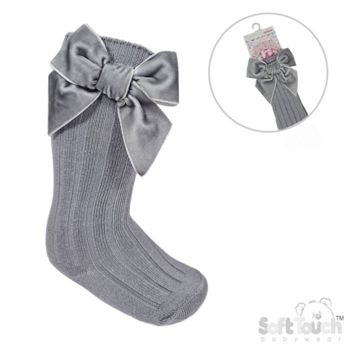 Velvet Knee High Satin Bow Socks 0-24M - Image 4