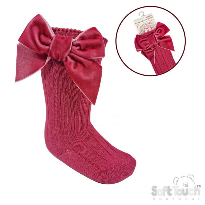 Velvet Knee High Satin Bow Socks 0-24M - Image 5