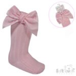 Velvet Knee High Satin Bow Socks 0-24M - Image 2