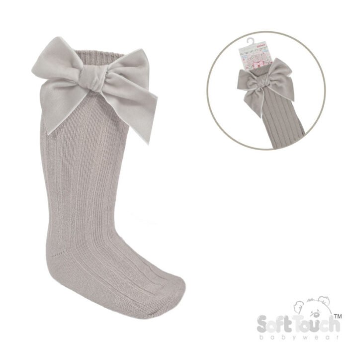 Velvet Knee High Satin Bow Socks 0-24M - Image 6
