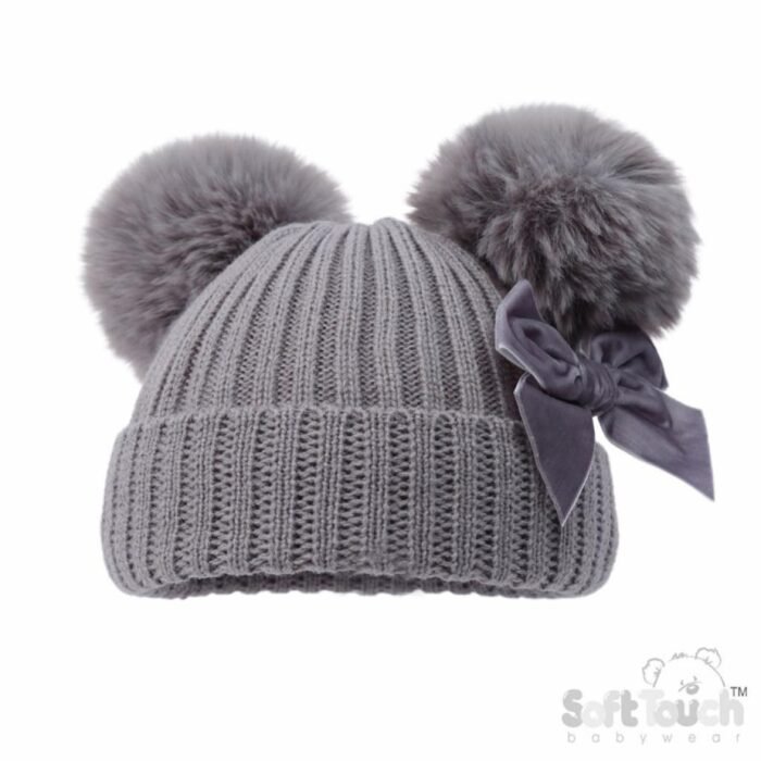 Velvet Bow PomPom Hat NB-12M - Image 7