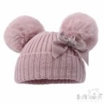 Velvet Bow PomPom Hat NB-12M - Image 3