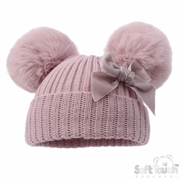 Velvet Bow PomPom Hat NB-12M - Image 3