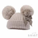 Velvet Bow PomPom Hat NB-12M - Image 2