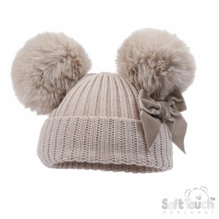Velvet Bow PomPom Hat NB-12M - Image 2