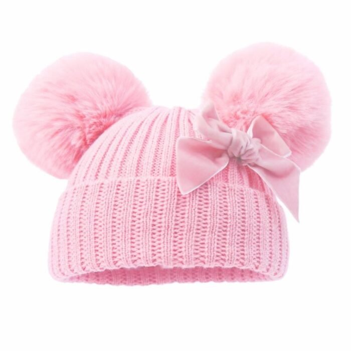 Velvet Bow PomPom Hat NB-12M - Image 8