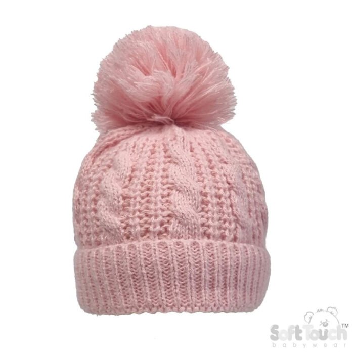 Baby Chain Knit PomPom Hat NB-12M - Image 2