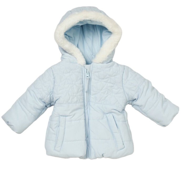 BABY BOYS COAT WITH FAUX FUR TRIM & STAR QUILTING (0-24 MONTHS) - Image 1