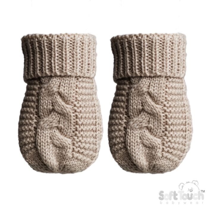 INFANTS (NB-12M) ACRYLIC CABLE KNIT MITTENS - Image 3