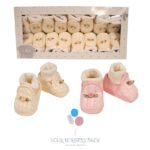 Baby Girls Cotton Booties with Integrated Socks and Rosebud