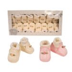 Baby Girls Cotton Booties with Integrated Socks and Rosebud - Image 2