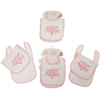 Baby Boys/Girls Bibs 2-Packs with Double Terry - I Love Mummy/ Daddy