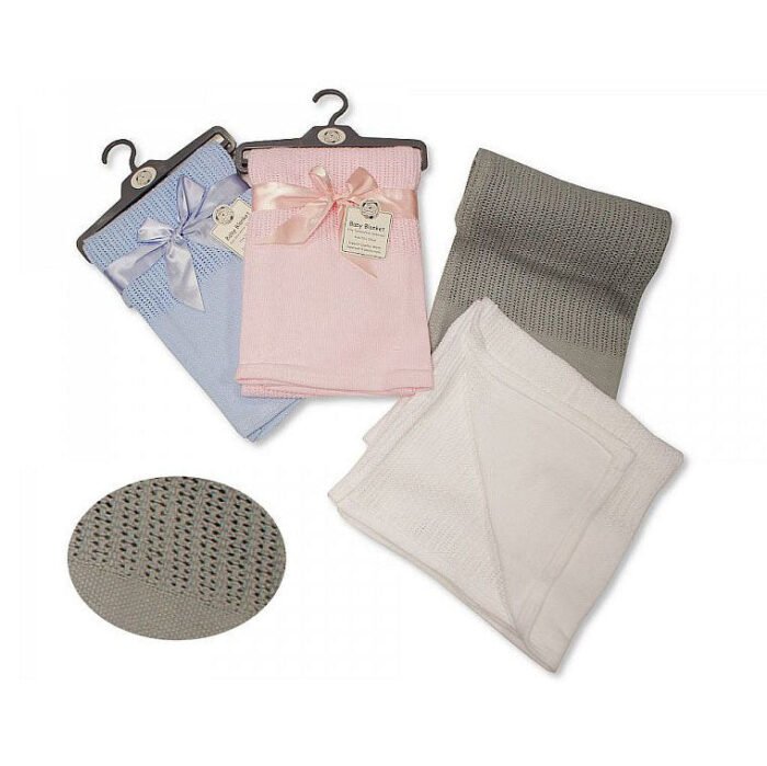 Baby Cellular Cotton Blanket with Plain Solid Panel - Image 1