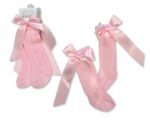 Baby Knee Length Socks with Bow - Pink/White