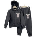 Boys Black Diamond Club Bear Motif Full Zip Tracksuit Set 4-14 Years