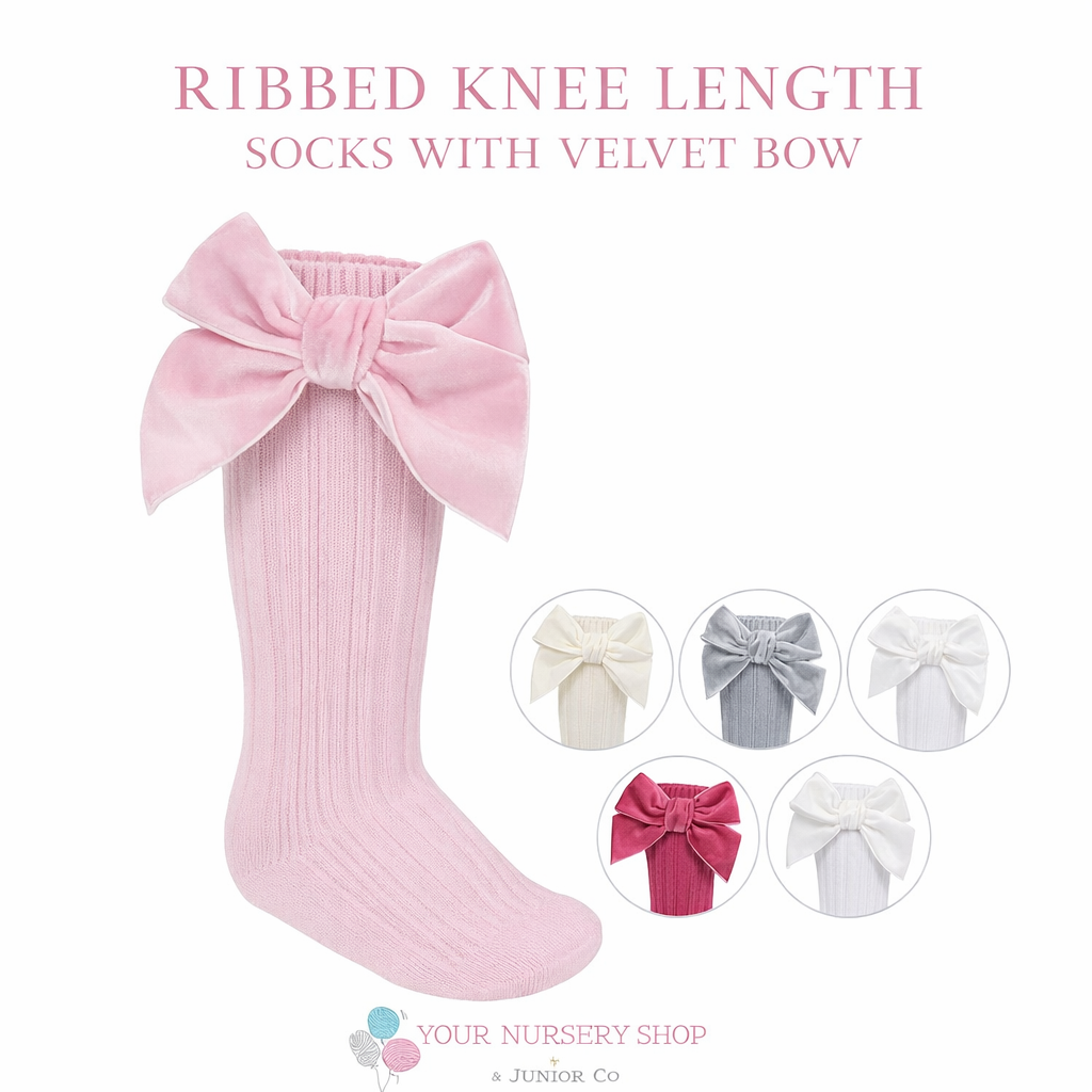 Velvet Knee High Bow Socks 0-24M 1 Velvet Knee High Bow Socks