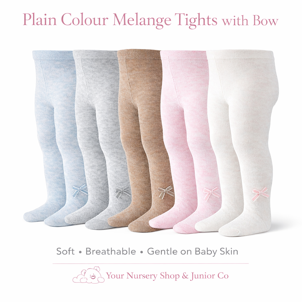 Plain Colour Melange Tights with Bow (0–12 Months)