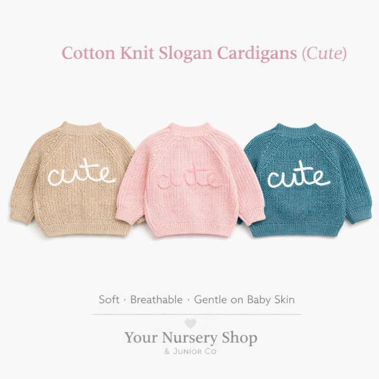 Baby Knitted Cardigan – “Cute” Slogan