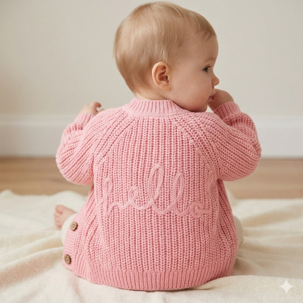 Baby Knitted Cardigan – “Hello” Slogan 7 Baby Knitted Cardigan – “Hello” Slogan - Image 7