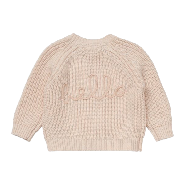 Baby Knitted Cardigan – “Hello” Slogan 1 hello cardigan