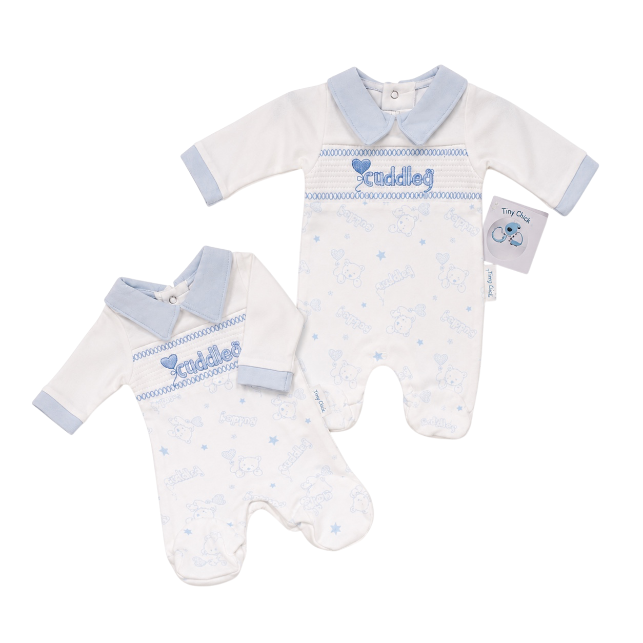 Premature Baby Boys All in One with Smocking - Cuddles 2 Premature Baby Boys All in One with Smocking - Cuddles - Image 2