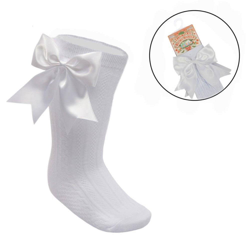 Knee High Bow Socks 0-24M 3 knee length socks white