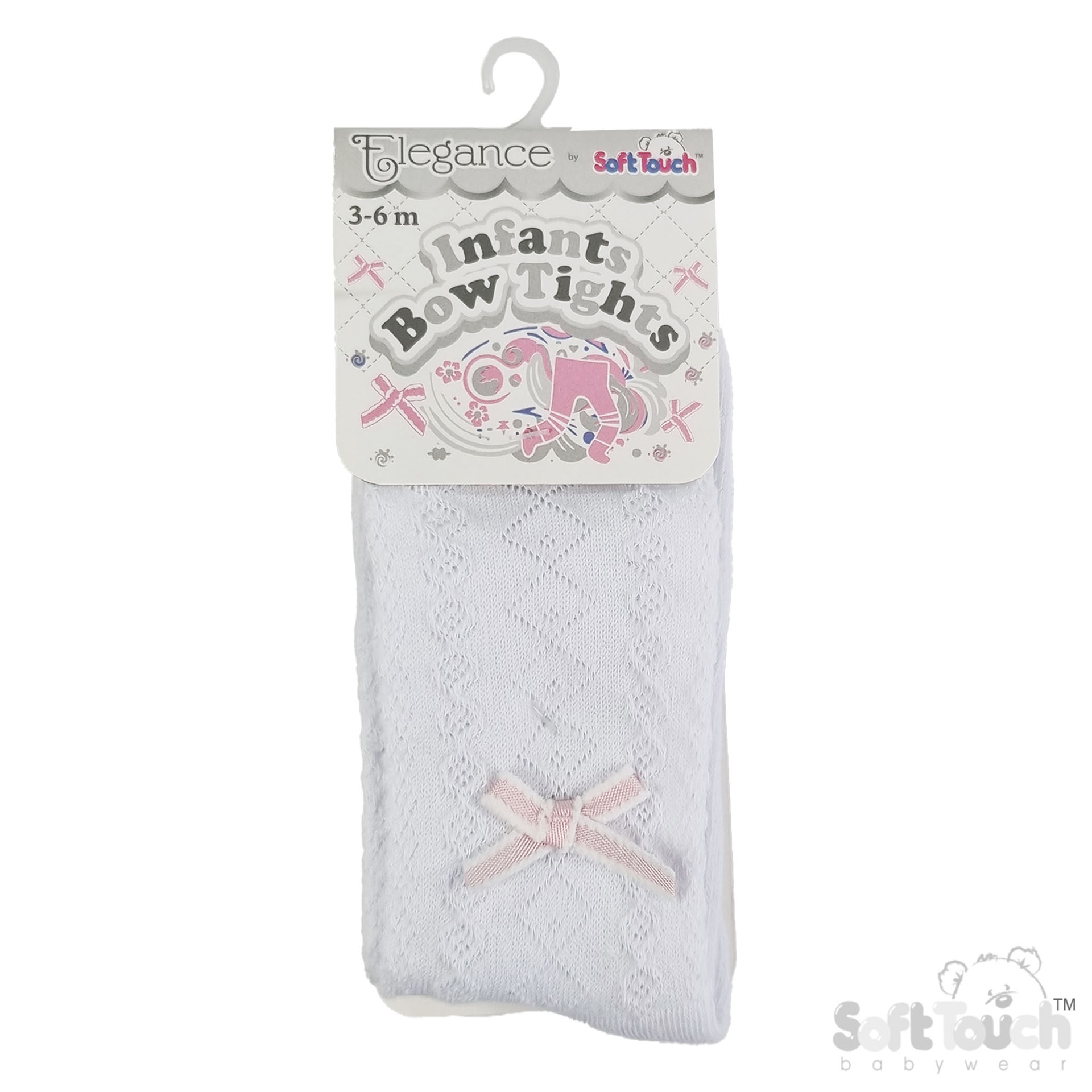 Plain Colour Melange Tights with Bow (0–12 Months) 3 white tights