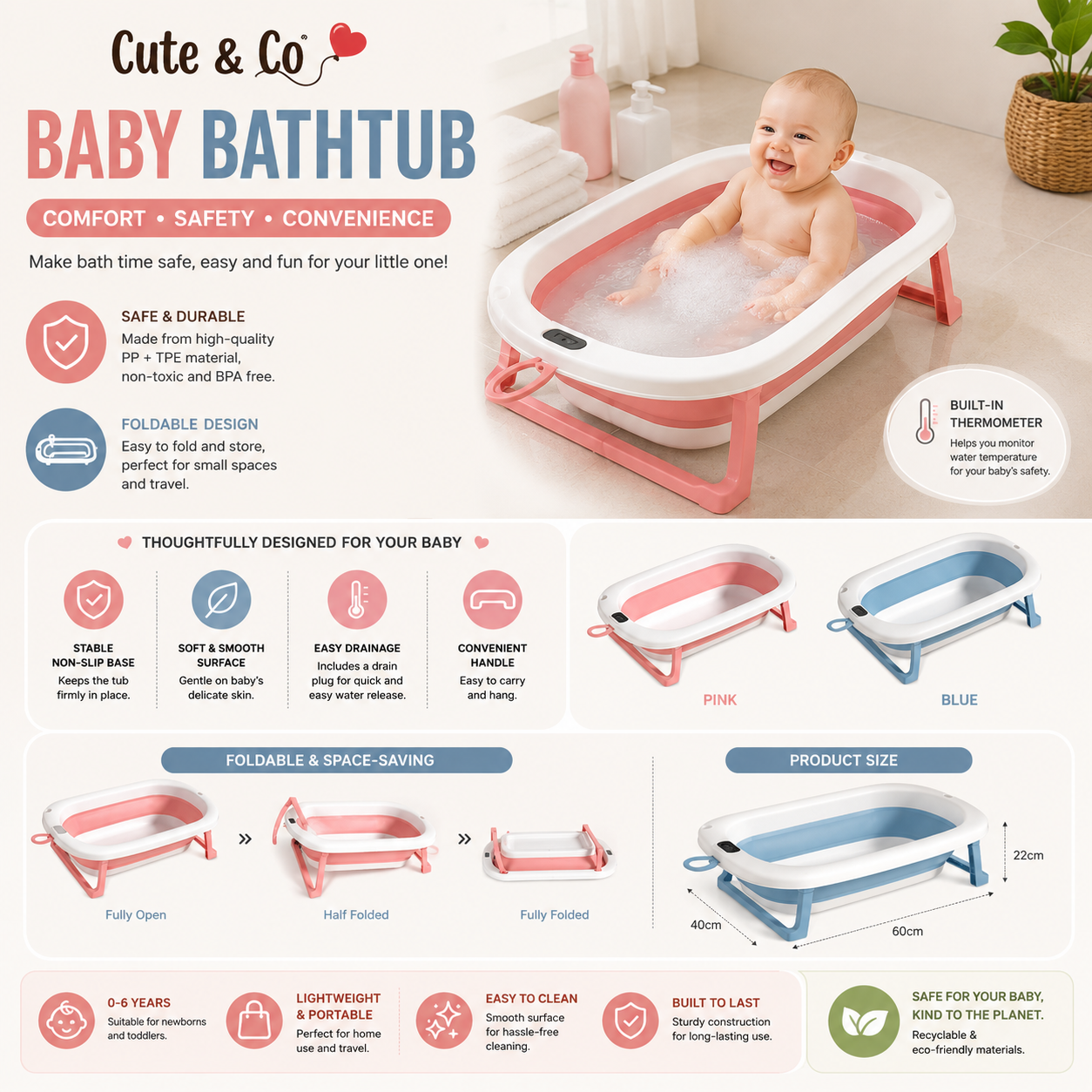 Foldable Baby Bathtub with Thermometer 4 Foldable Baby Bathtub