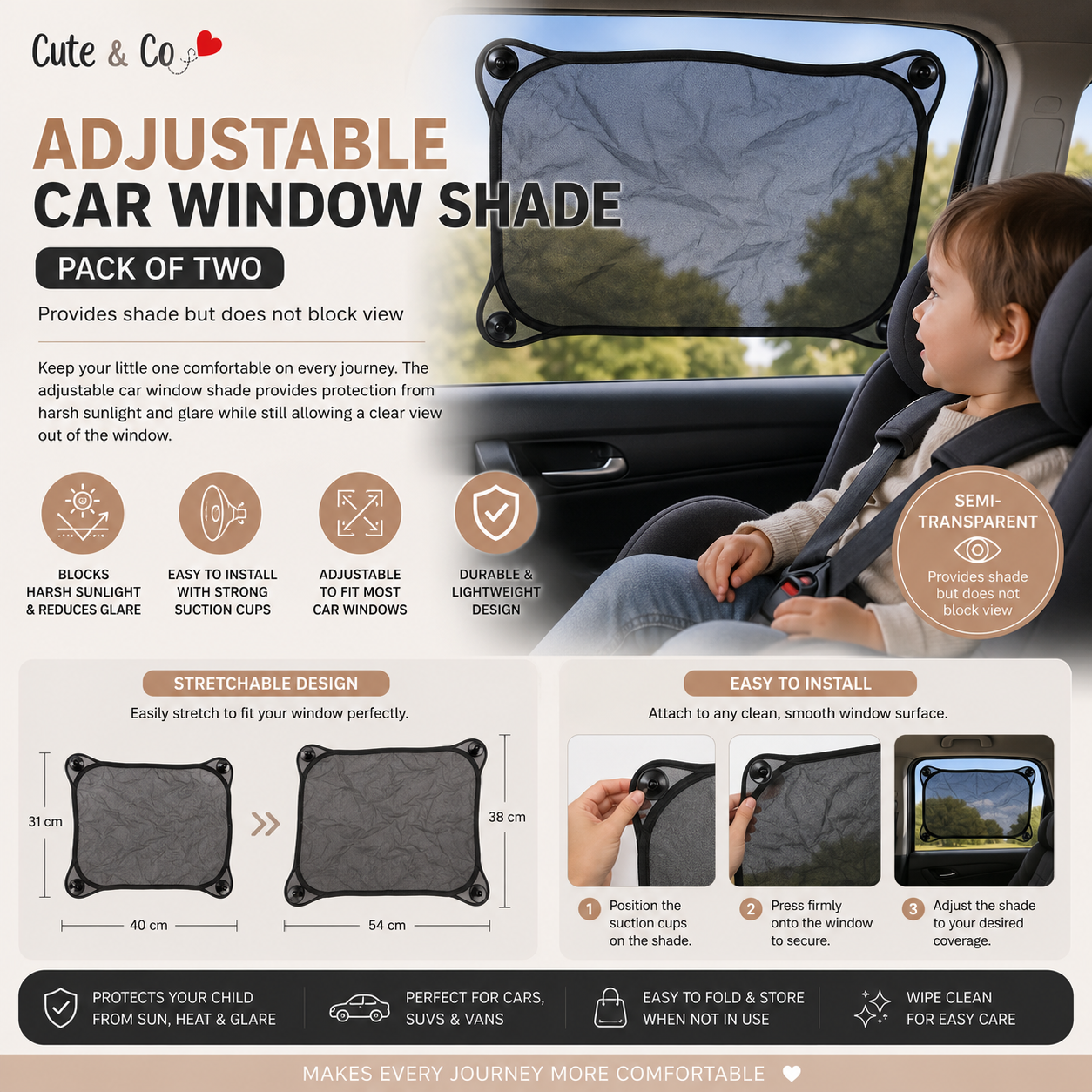 Adjustable Car Window Shade- Pack of 2 2 Adjustable Car Window Shade