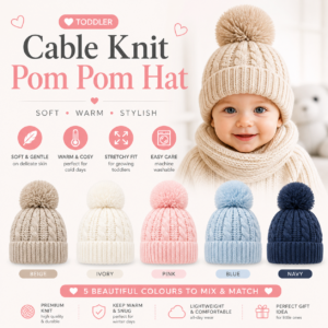 Baby Cable Knit PomPom Hat NB-12M