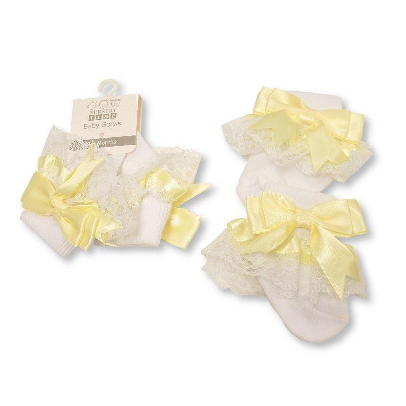 Baby Socks with Lace and Bow 0-18M 5 Lemon frilly socks