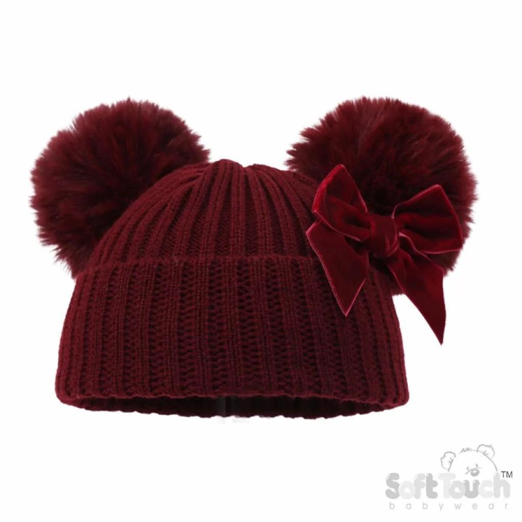 Velvet Bow PomPom Hat NB-12M 6 Velvet Bow PomPom Hat NB-12M — gallery image 6