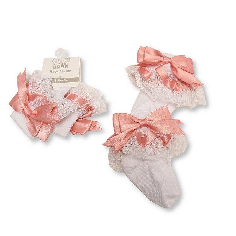 Baby Socks with Lace and Bow 0-18M 7 Rose gold frilly socks