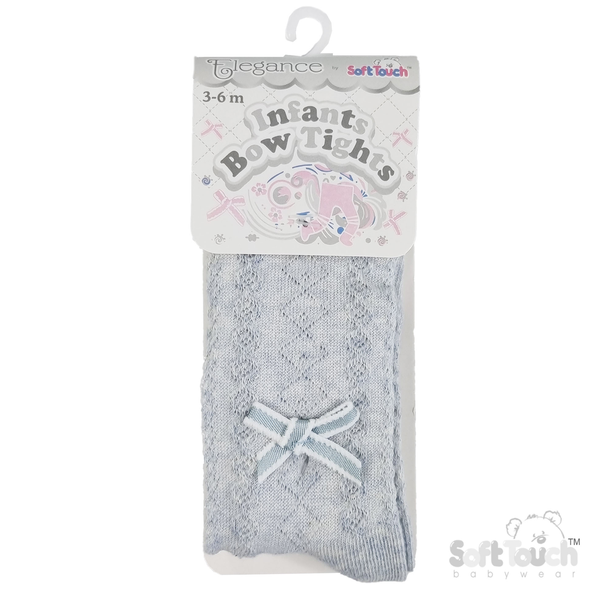 Plain Colour Melange Tights with Bow (0–12 Months) 2 DENIM BLUE TIGHTS
