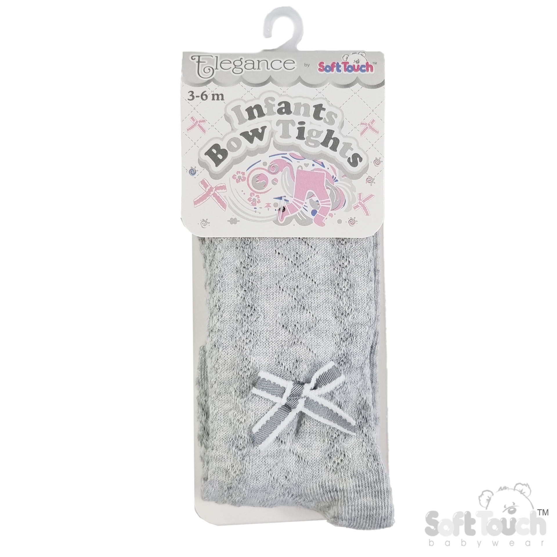 Plain Colour Melange Tights with Bow (0–12 Months) 8 grey tights