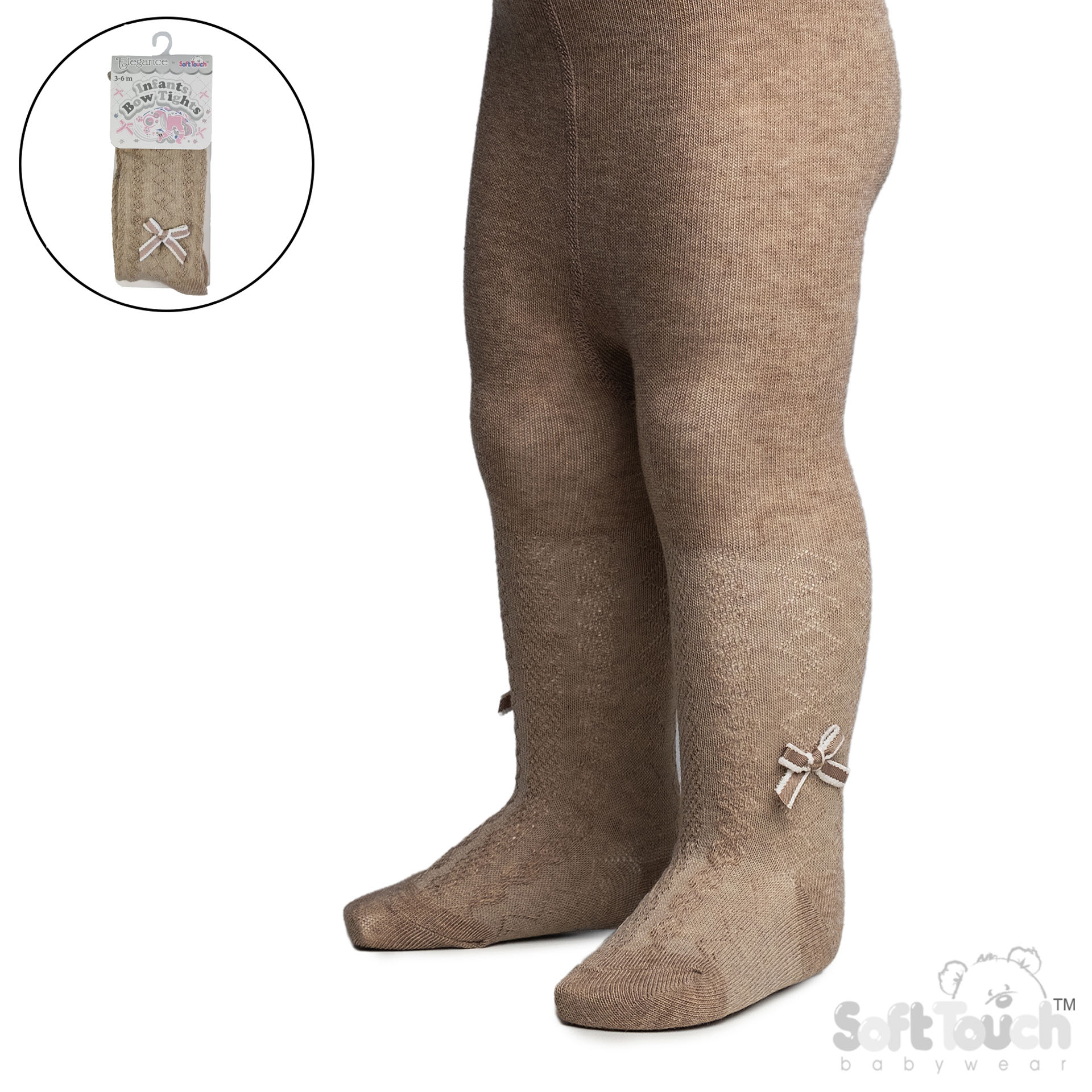 Plain Colour Melange Tights with Bow (0–12 Months) 6 Plain Colour Melange Tights with Bow — oatmeal front view