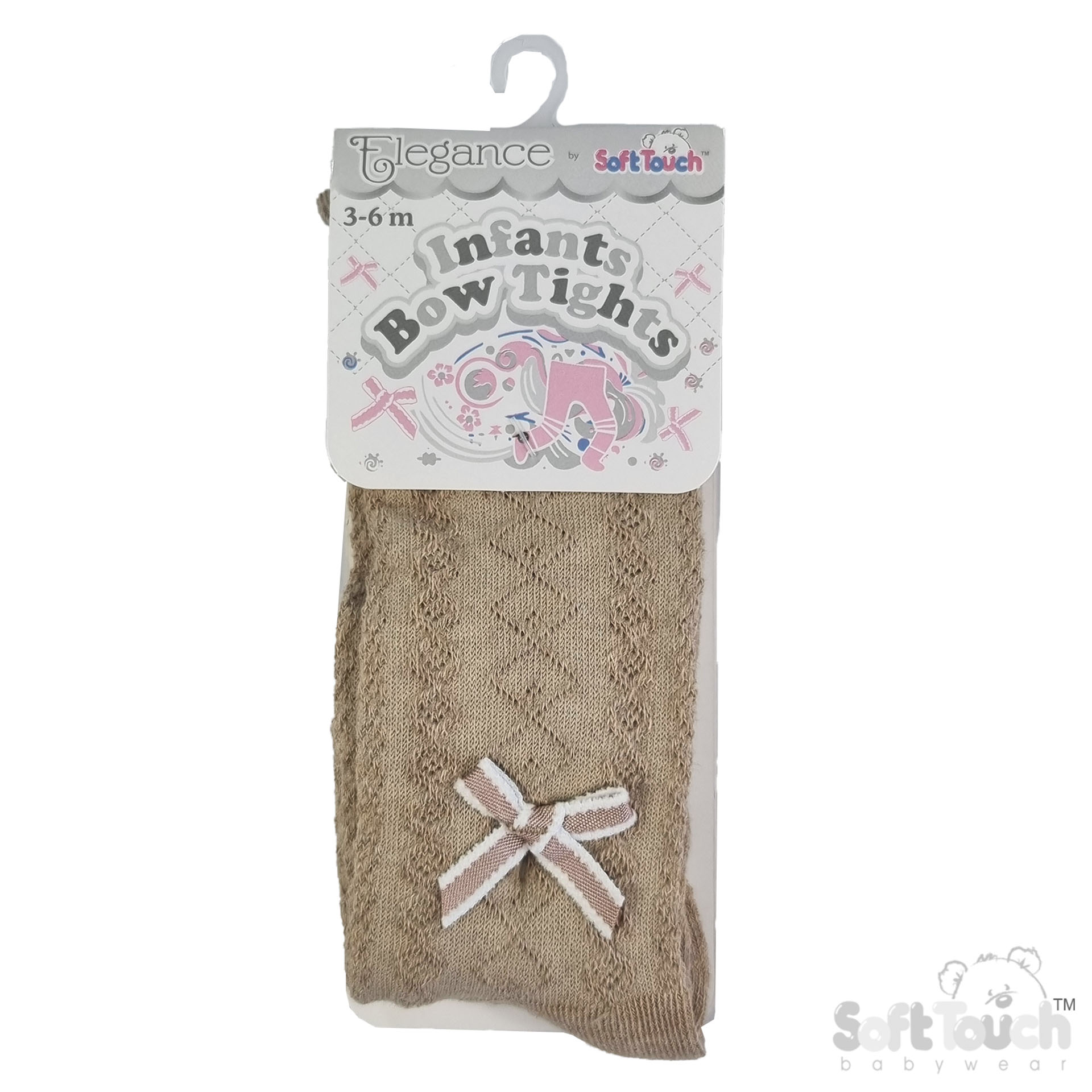 Plain Colour Melange Tights with Bow (0–12 Months) 7 Plain Colour Melange Tights with Bow — oatmeal colour detail