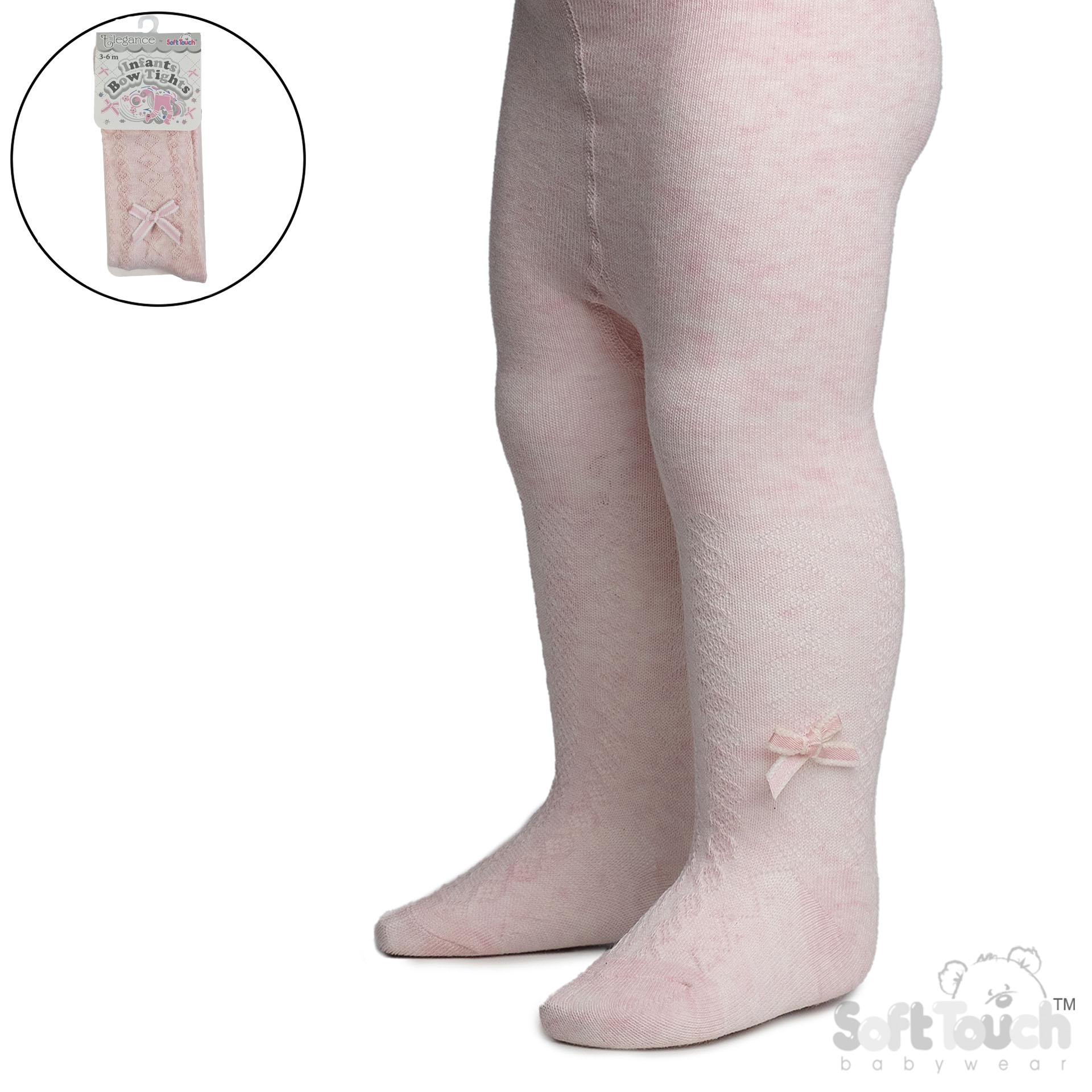 Plain Colour Melange Tights with Bow (0–12 Months) 4 Plain Colour Melange Tights with Bow — pink front view