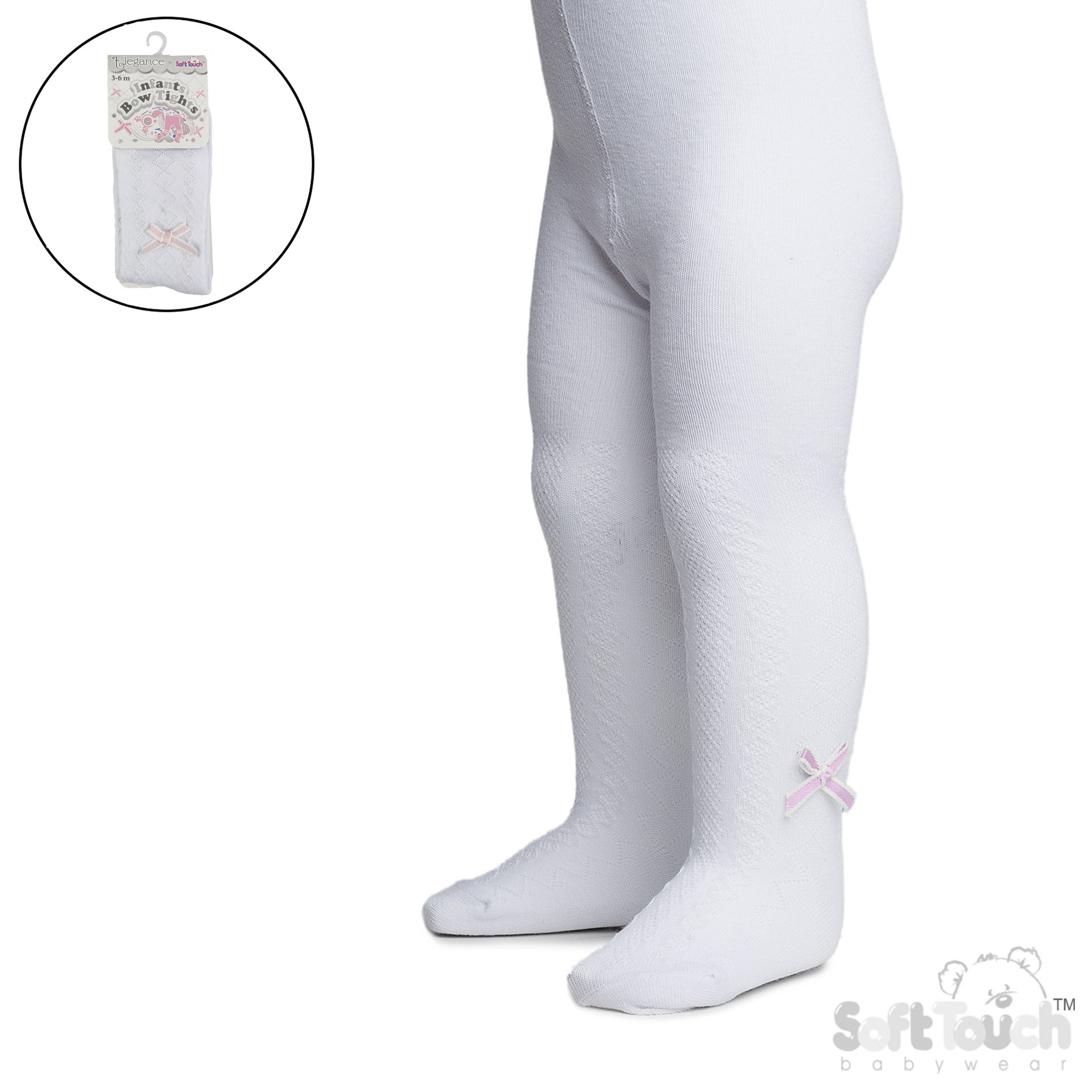 Plain Colour Melange Tights with Bow (0–12 Months) 3 white tights