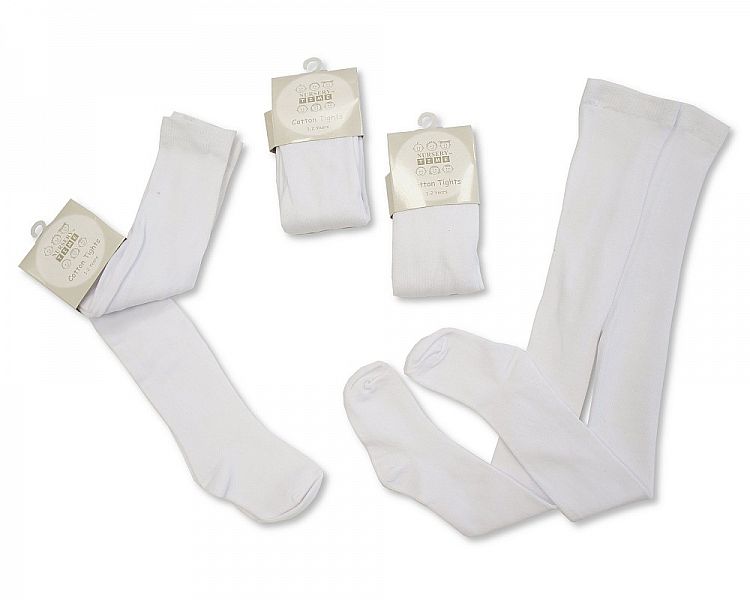 Baby Cotton Plain Tights Pink/White NB-24m 3 Baby Cotton Plain Tights Pink White NB-24m — product view