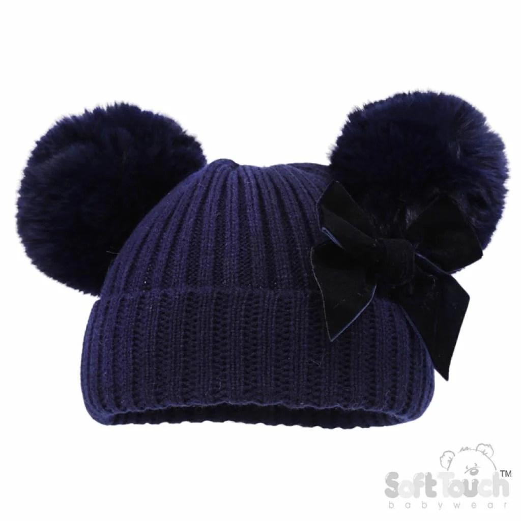 Velvet Bow PomPom Hat NB-12M 5 Velvet Bow PomPom Hat NB-12M — gallery image 5