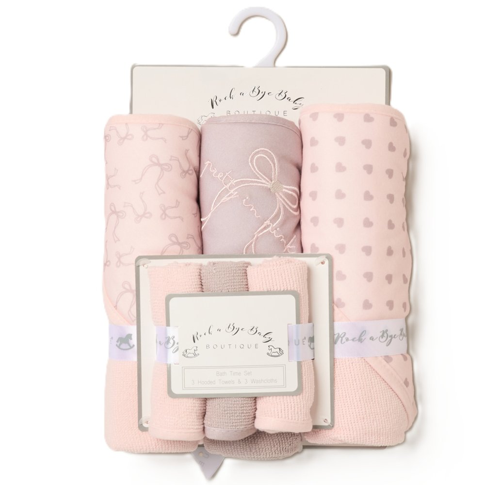 Baby Hooded Bath Towels 6 Pink Bows