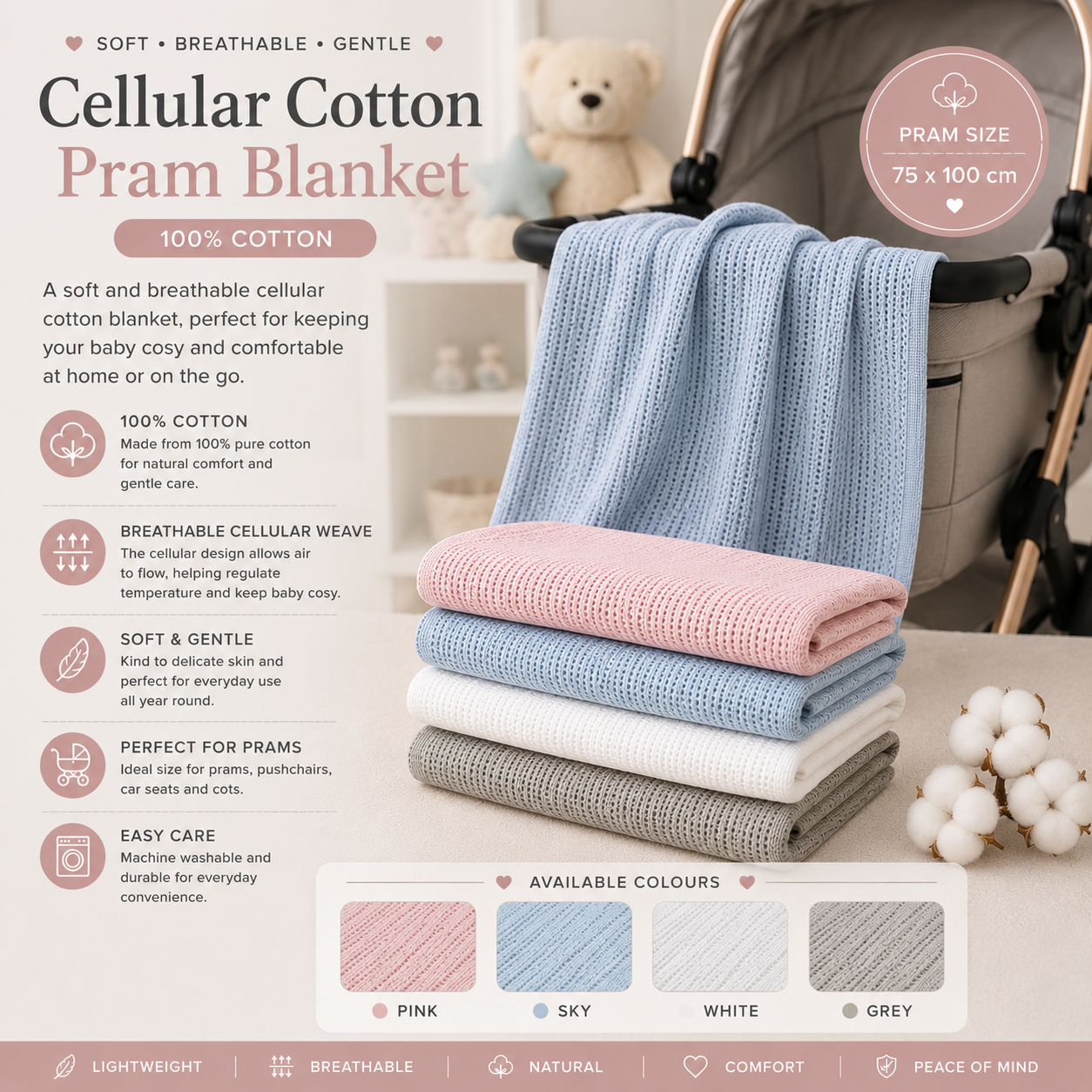Cotton Cellular Pram Blanket 2 Cotton Cellular Pram Blanket