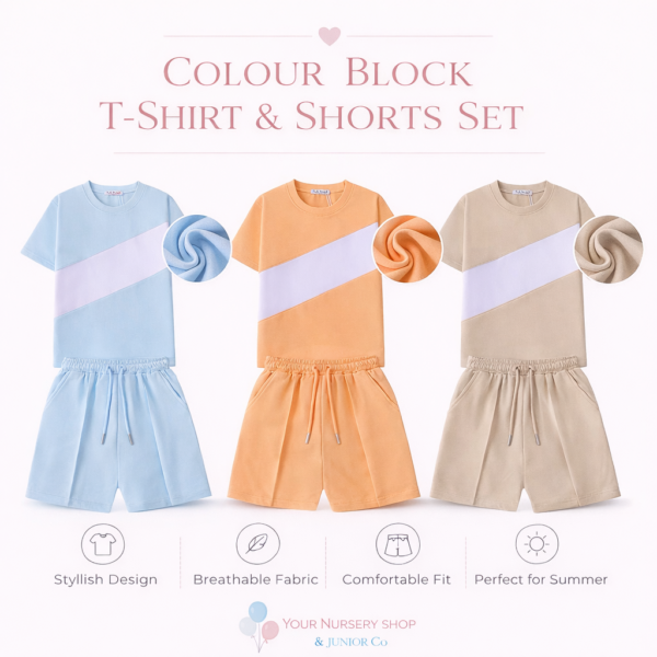 Junior Co 4 Colour Block T-Shirt and Drawstring Shorts