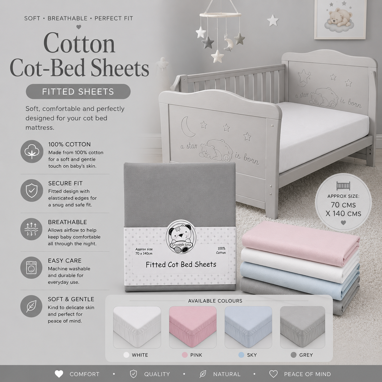 Cotton Cot-Bed Sheets - Fitted - 2 Pack 2 Cotton Cot-Bed Sheets – Fitted – 2 Pack
