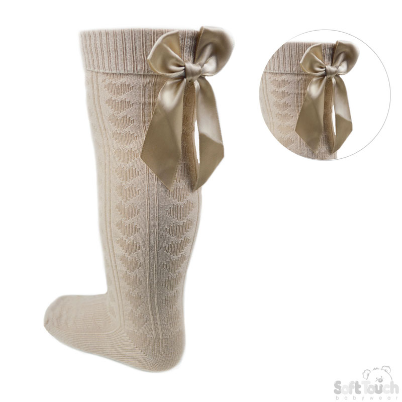 Ribbon Bow Knee High Socks (2-6 Years) 7 Beige socks